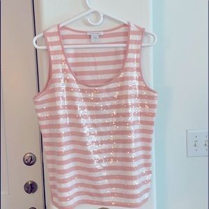 Joan Vass Stripe Sequined Sleeveless Tank Top Size L/2